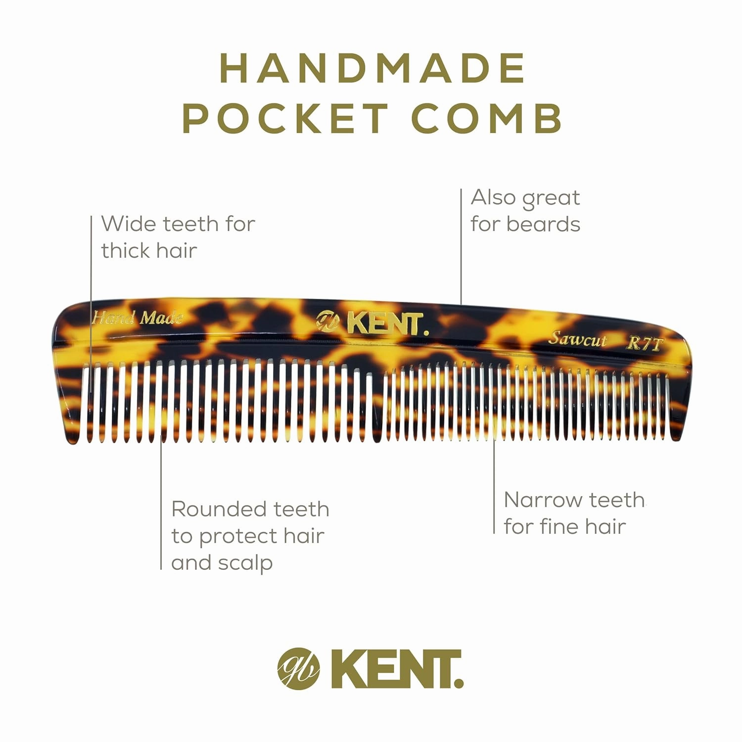 KENT Hair Comb for Men, Handmade Pocket Comb, Fine and Wide Tooth Hair Comb for Grooming and Styling, Sawcut Kent Comb, 2 Pack (Yellow Tokyo)