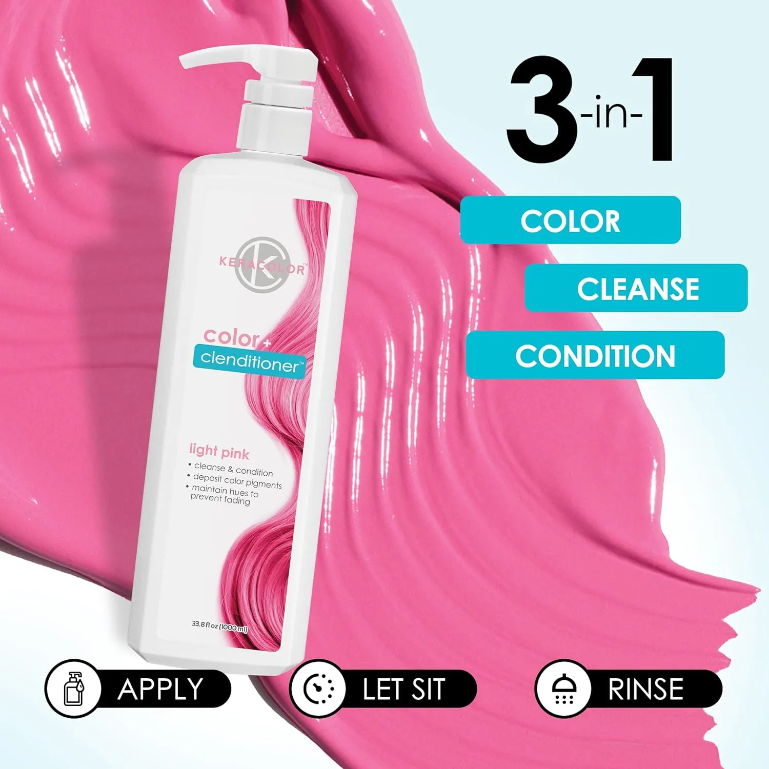 Keracolor Color   Clenditioner 3-in-1 Color-Depositing Conditioner, Gentle Cleansing Conditioner Infusing Semi-Permanent Hair Color, 9 Shades, 33.8 Fl Oz