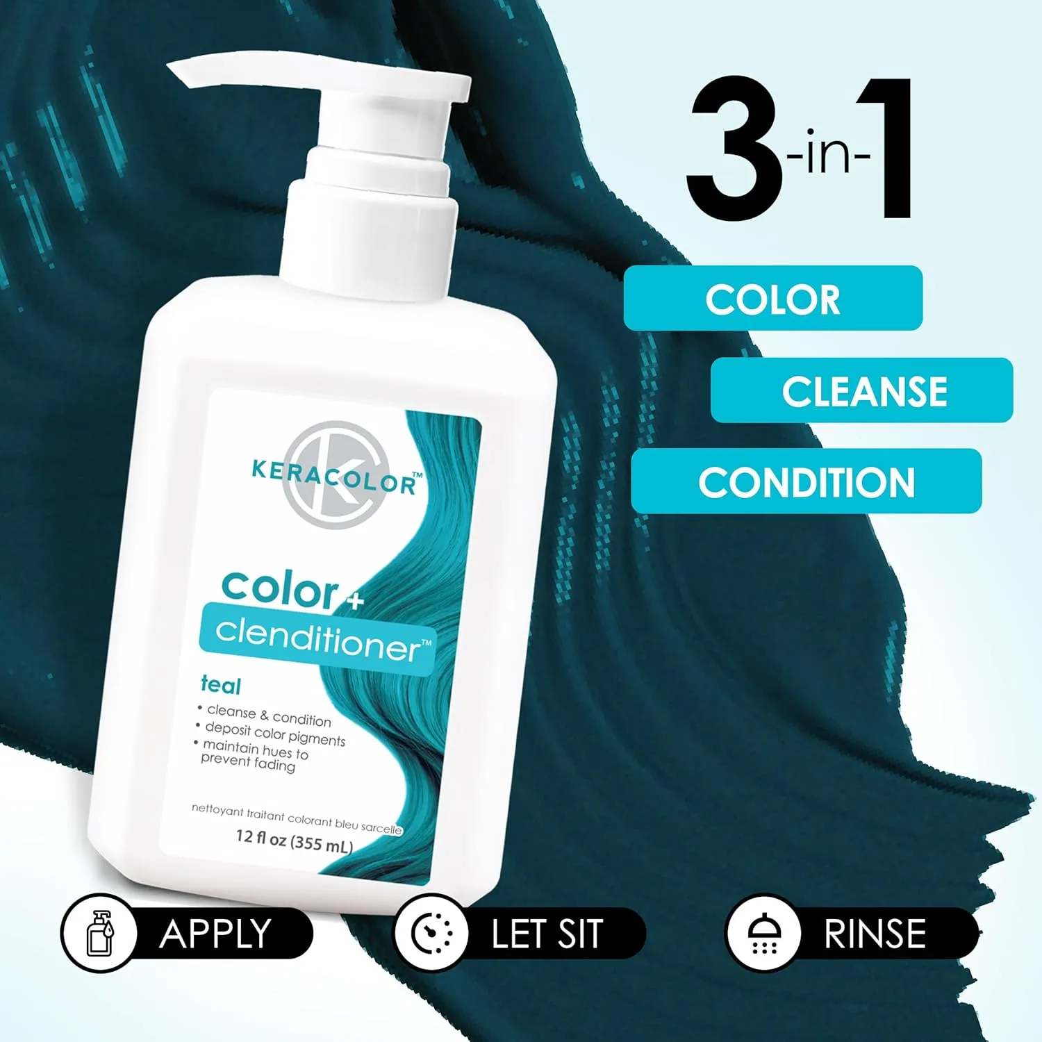 Keracolor Color   Clenditioner 3-in-1 Color-Depositing Conditioner, Gently Cleanses & Conditions, Semi-Permanent Hair Color, 23 Shades, 12 Fl Oz
