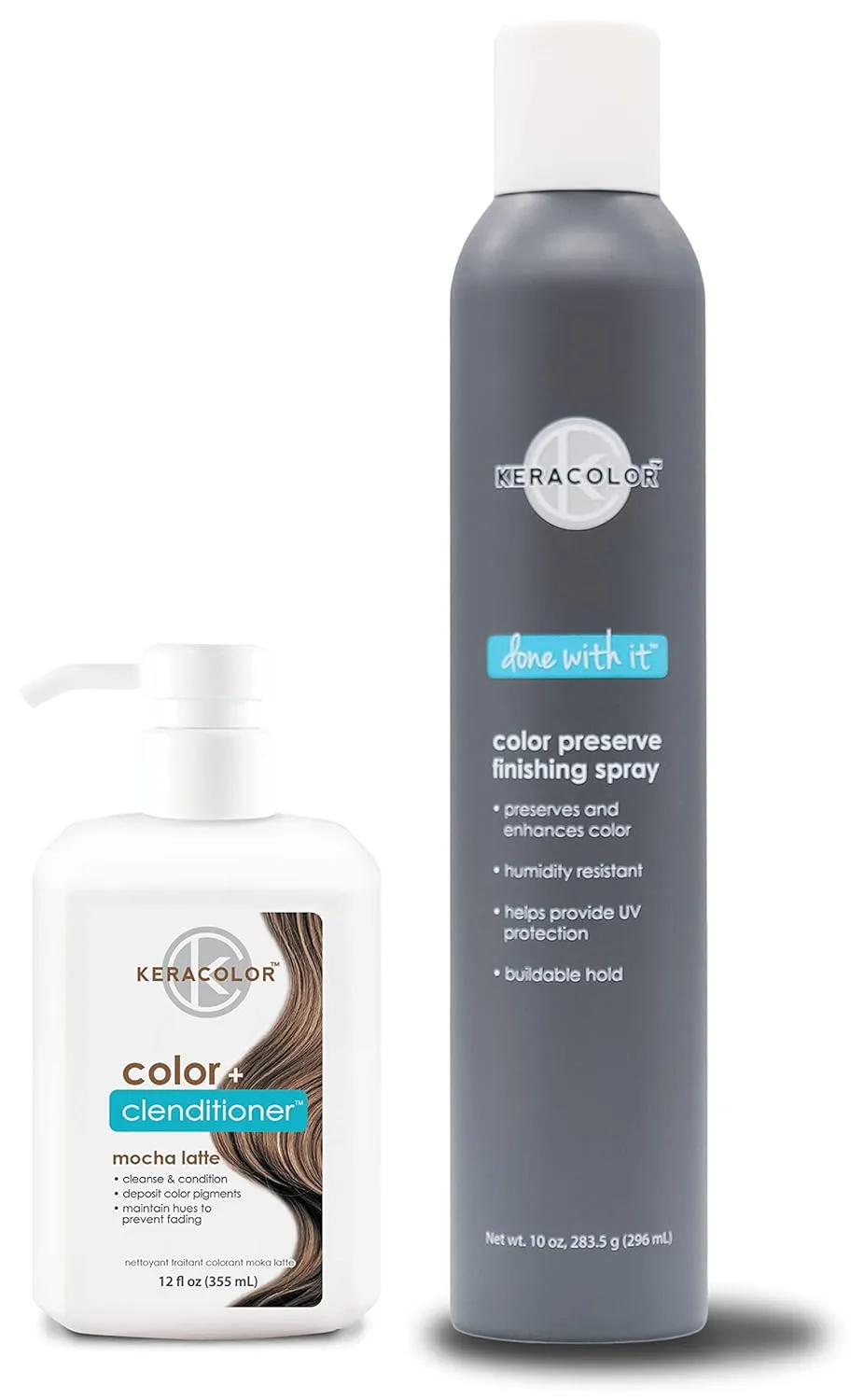 KERACOLOR Kit of 3-in-1 (Cleanse   Conditioner   Color) Mocha Latte Semi-Permanent Hair Dye and Finishing Hair Spray 10oz