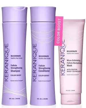 Keranique Color Boost Anti-Hair Loss Kit - includes Hair Growth Shampoo and Conditioner for Color Treated Thinning Hair and Micro Exfoliating Follicle Revitalizing Mask, 60 Days