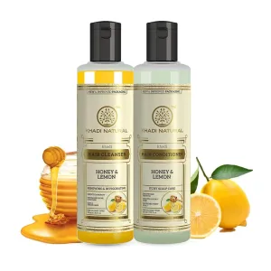 Khadi Natural Honey & Lemon Hair And Hair Conditioner|Antibacterial And Antiseptic Elements|Deep Cleanses Dead Cells,Smooth And Shiny Hair|Suitable For All Hair Types Combo Pack(210 millilitre Each)