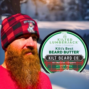 Kilted Lumberjack Beard Butter for Men- Best beard Moisturizer & Conditioner & Conditioner- All-Natural Shea & Mango Butter- Softens & Hydrates Dry, Coarse Beards- Cedarwood, Apple, & Cinnamon Scent