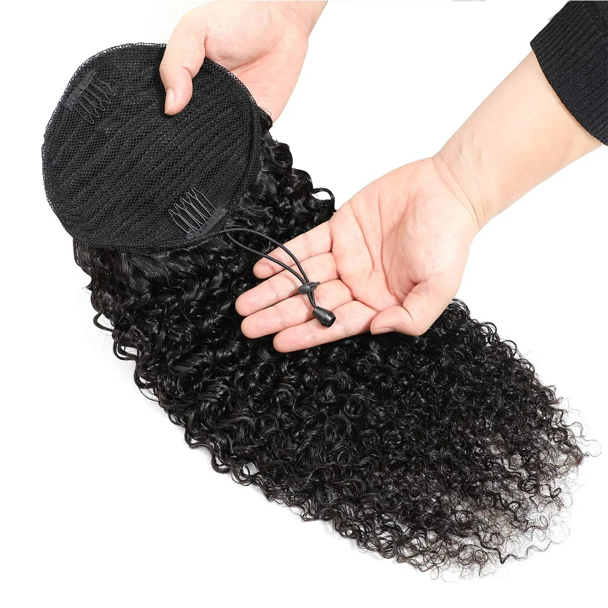 Kinky Curly Clip in Pony Tail Hair Extensions Hair Kinky Curly Drawstring Ponytail For Black Women Virgin Human Hair Afro Curly Clip In Human Hair Pieces Natural (16 Inch, Kinky Curly)