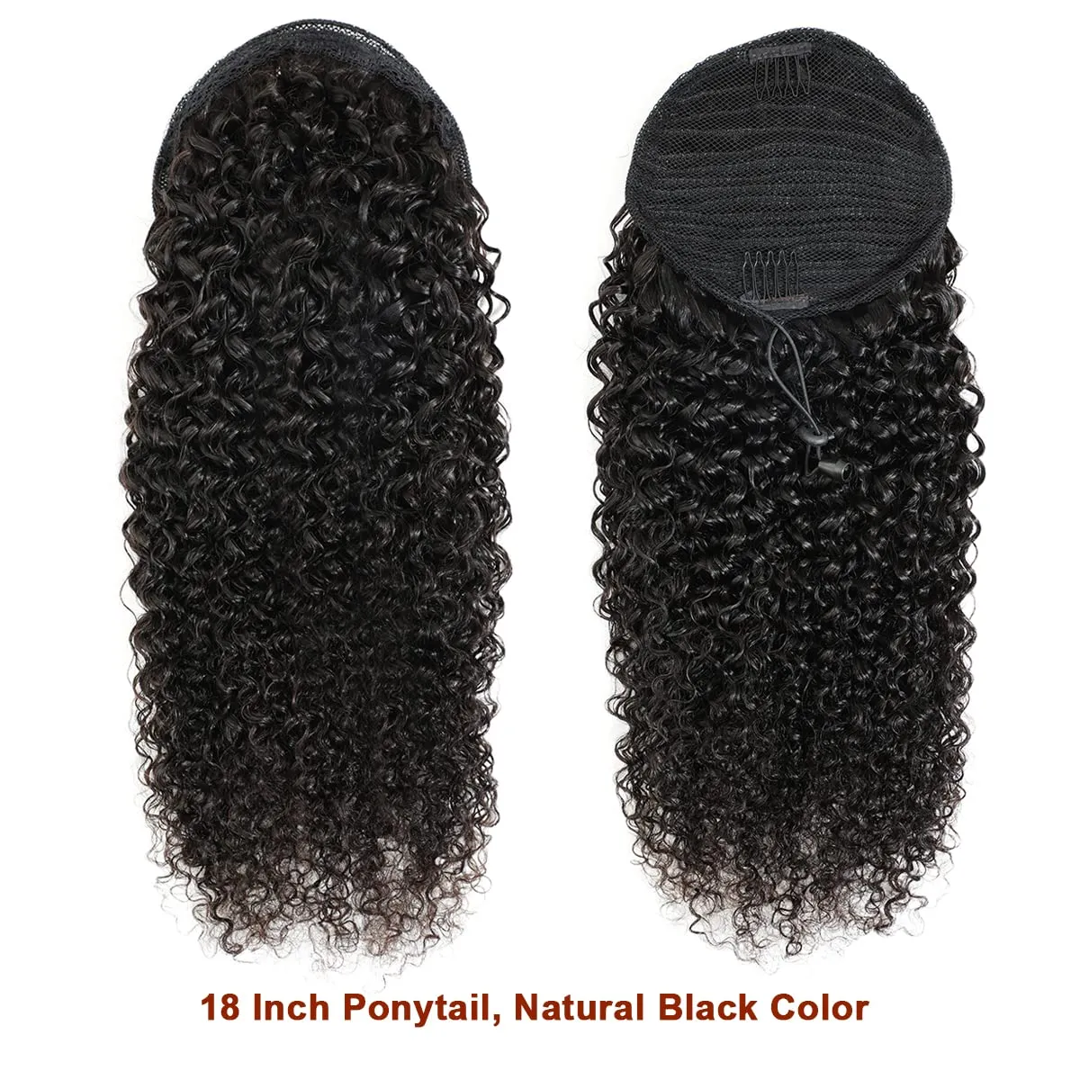 Kinky Curly Clip in Pony Tail Hair Extensions Hair Kinky Curly Drawstring Ponytail For Black Women Virgin Human Hair Afro Curly Clip In Human Hair Pieces Natural (16 Inch, Kinky Curly)