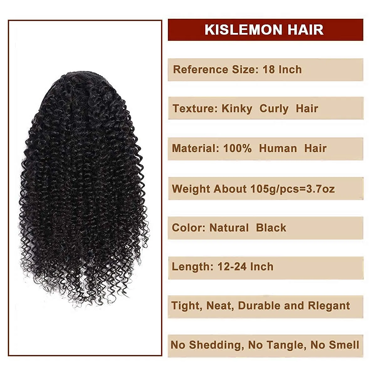 Kinky Curly Clip in Pony Tail Hair Extensions Hair Kinky Curly Drawstring Ponytail For Black Women Virgin Human Hair Afro Curly Clip In Human Hair Pieces Natural (16 Inch, Kinky Curly)