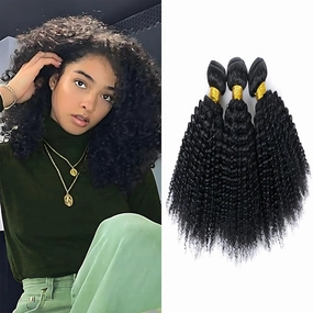 Kinky Curly Human Hair Bundles 10A Hair Extensions Natural Black 8 10 12 Inch Unprocessed Curly Weave Natural Color