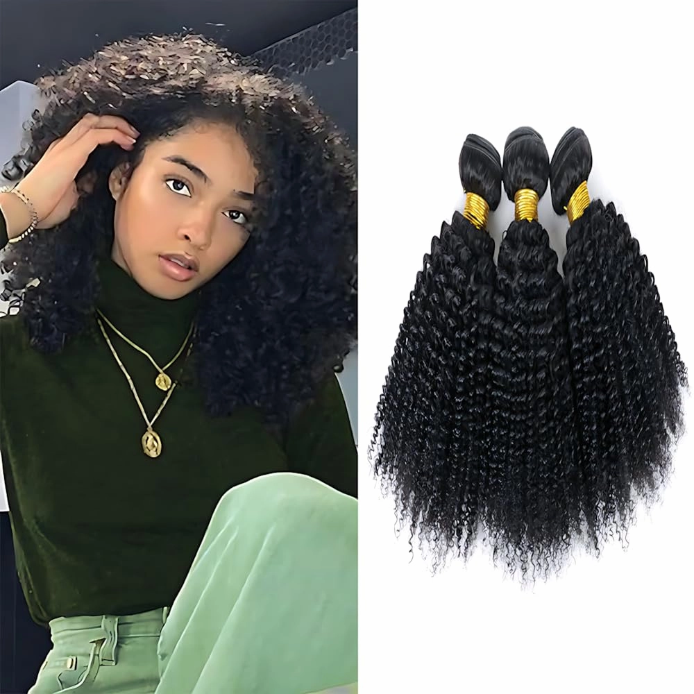 Kinky Curly Human Hair Bundles 10A Hair Extensions Natural Black 8 10 12 Inch Unprocessed Curly Weave Natural Color