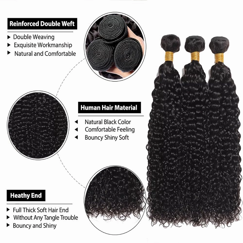 Kinky Curly Human Hair Bundles 10A Hair Extensions Natural Black 8 10 12 Inch Unprocessed Curly Weave Natural Color