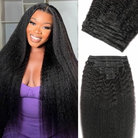 Kinky Straight Clip in Hair Extensions Real Human Hair 8Pcs 120g Kinky Clip Ins Full Head Brazilian Remy Hair Extensions for Women Natural Black Double Weft Clip In 20 Inch