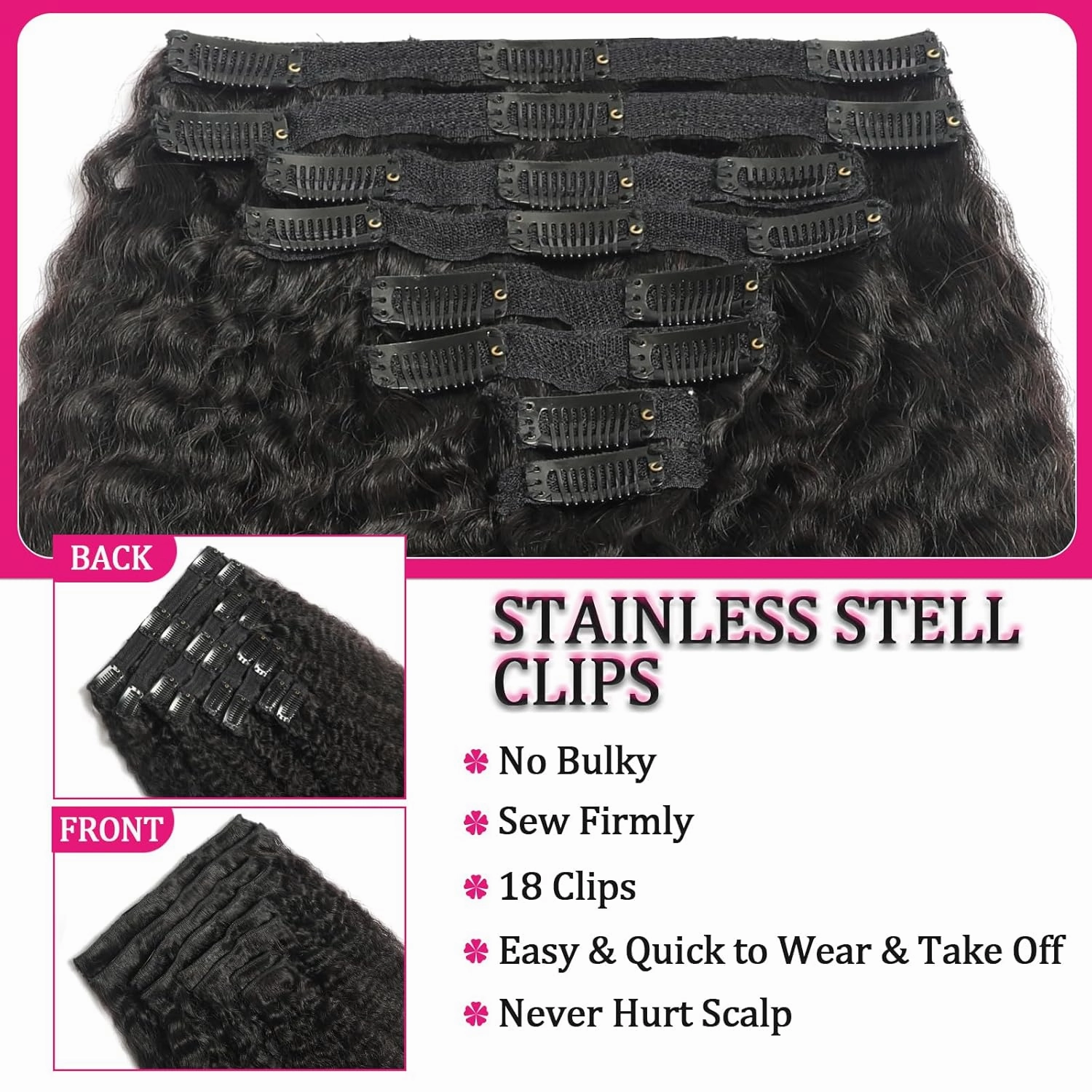 Kinky Straight Clip in Hair Extensions Real Human Hair 8Pcs 120g Kinky Clip Ins Full Head Brazilian Remy Hair Extensions for Women Natural Black Double Weft Clip In 20 Inch