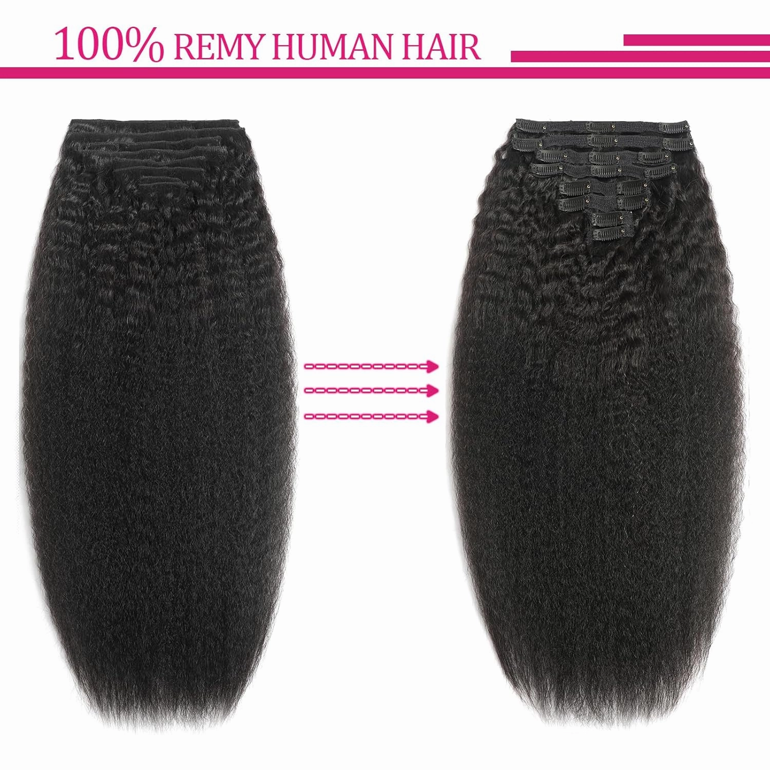 Kinky Straight Clip in Hair Extensions Real Human Hair 8Pcs 120g Kinky Clip Ins Full Head Brazilian Remy Hair Extensions for Women Natural Black Double Weft Clip In 20 Inch