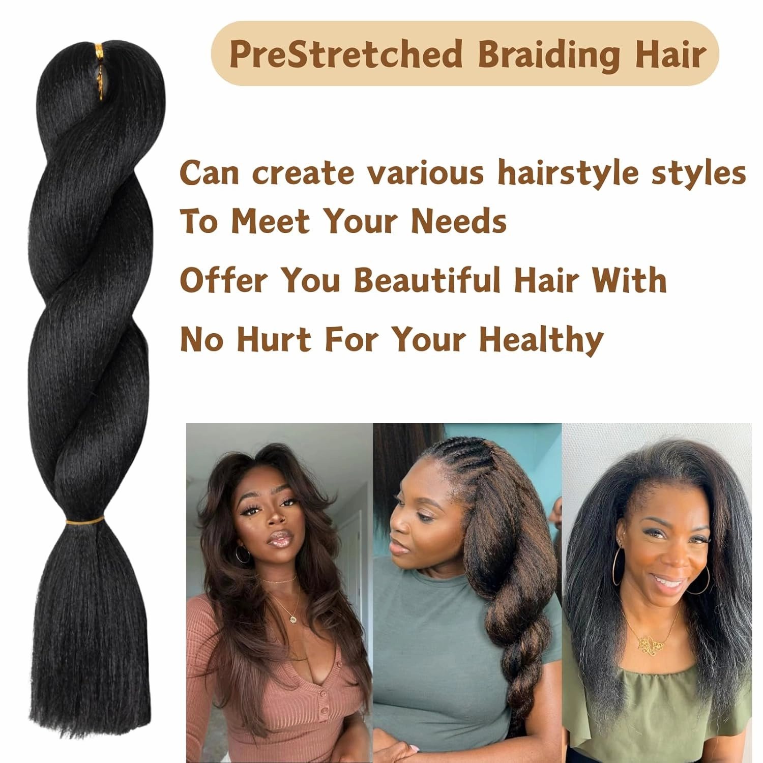 Kinky Straight Vixen Crochet hair 18Inch Natural Black Color Yaki Kinky Straight 3 Bundles Hair Extension Premium Synthetic Fibers For Black Women (1B#）