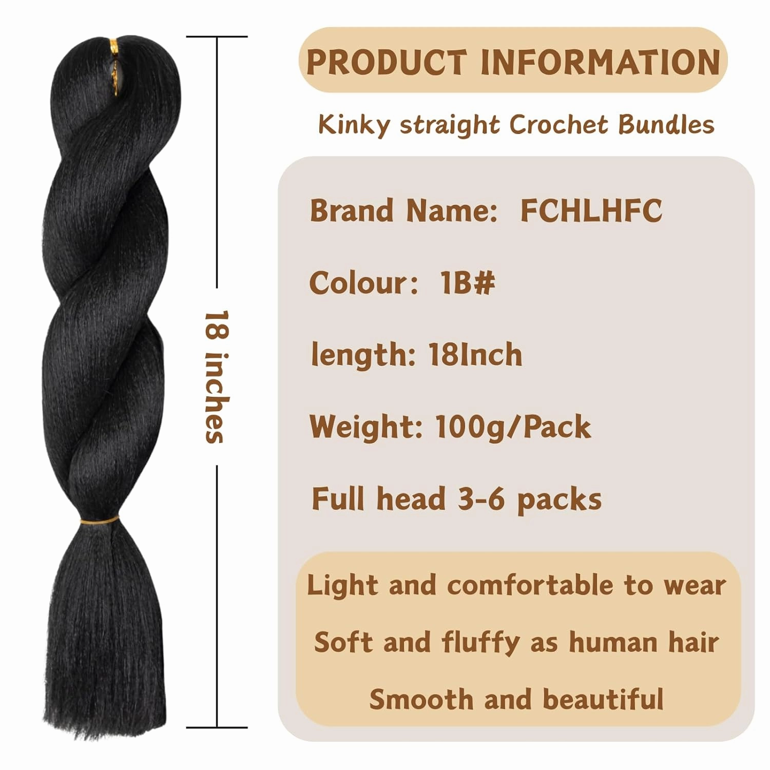 Kinky Straight Vixen Crochet hair 18Inch Natural Black Color Yaki Kinky Straight 3 Bundles Hair Extension Premium Synthetic Fibers For Black Women (1B#）