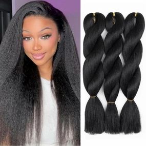 Kinky Straight Vixen Crochet hair 18Inch Natural Black Color Yaki Kinky Straight 3 Bundles Hair Extension Premium Synthetic Fibers For Black Women (1B#）