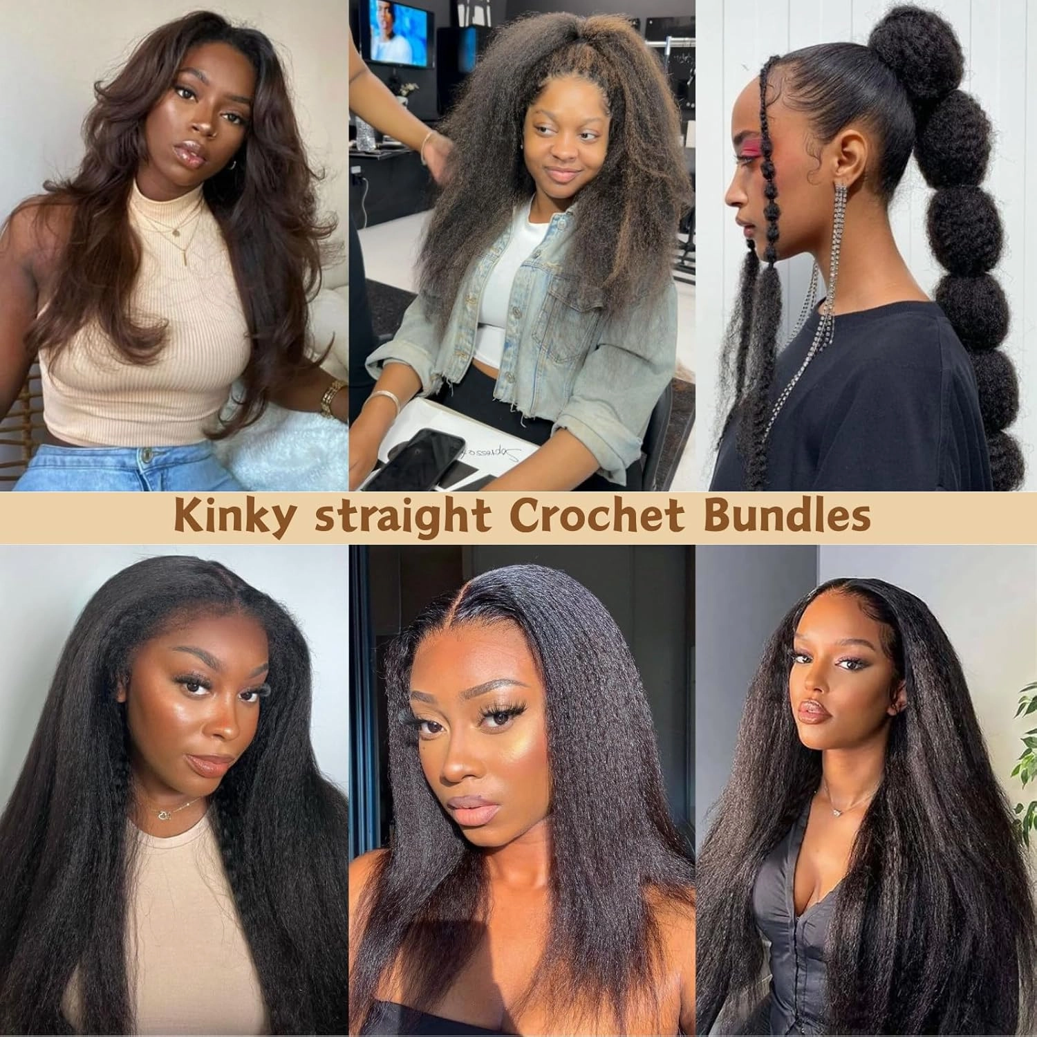 Kinky Straight Vixen Crochet hair 18Inch Natural Black Color Yaki Kinky Straight 3 Bundles Hair Extension Premium Synthetic Fibers For Black Women (1B#）