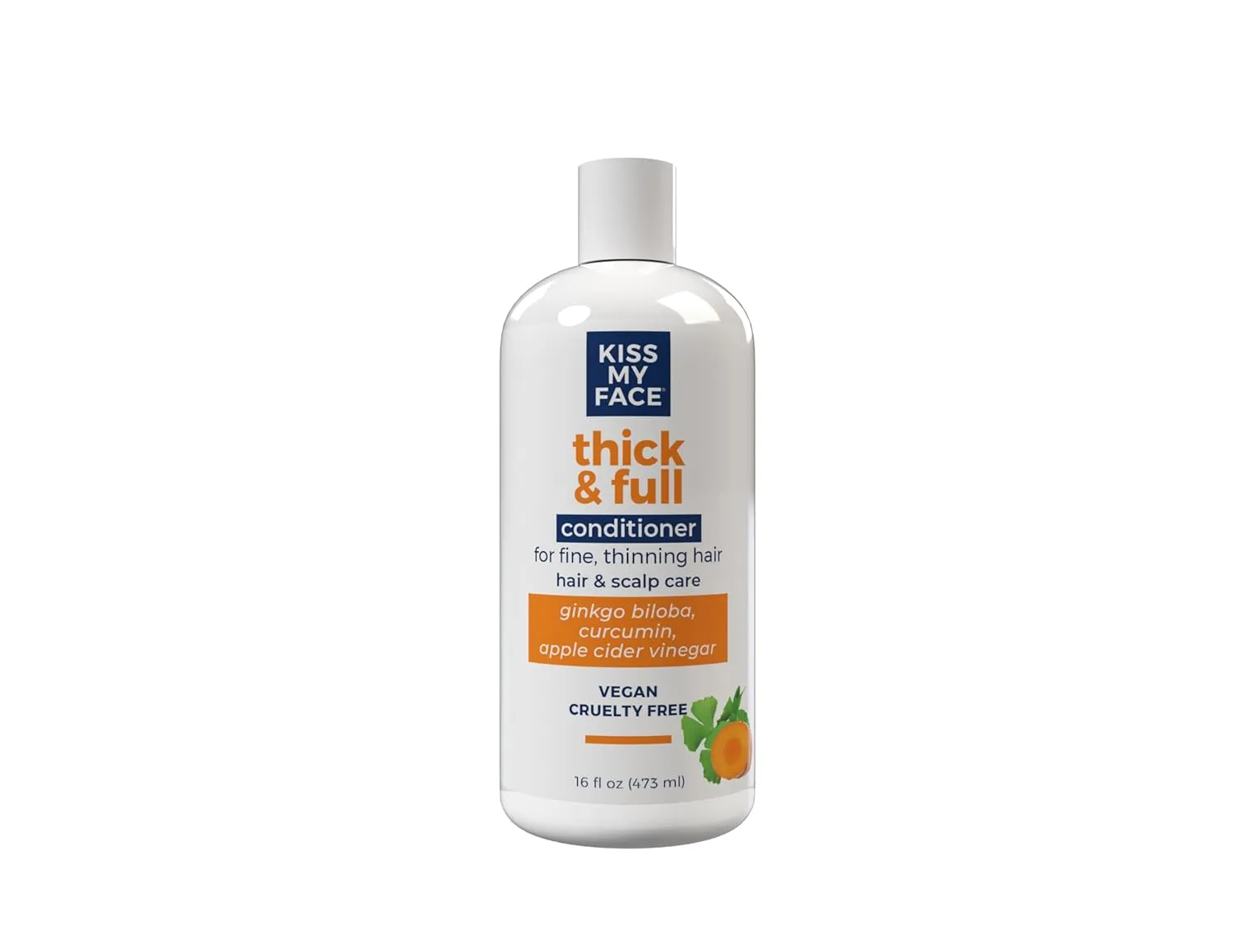 Kiss My Face Thick & Full Conditioner, For Fine and Thinning Hair, Hair and Scalp Care, Ginkgo Biloba and Curcumin, Vegan and Cruelty Free, 16 Fl Oz