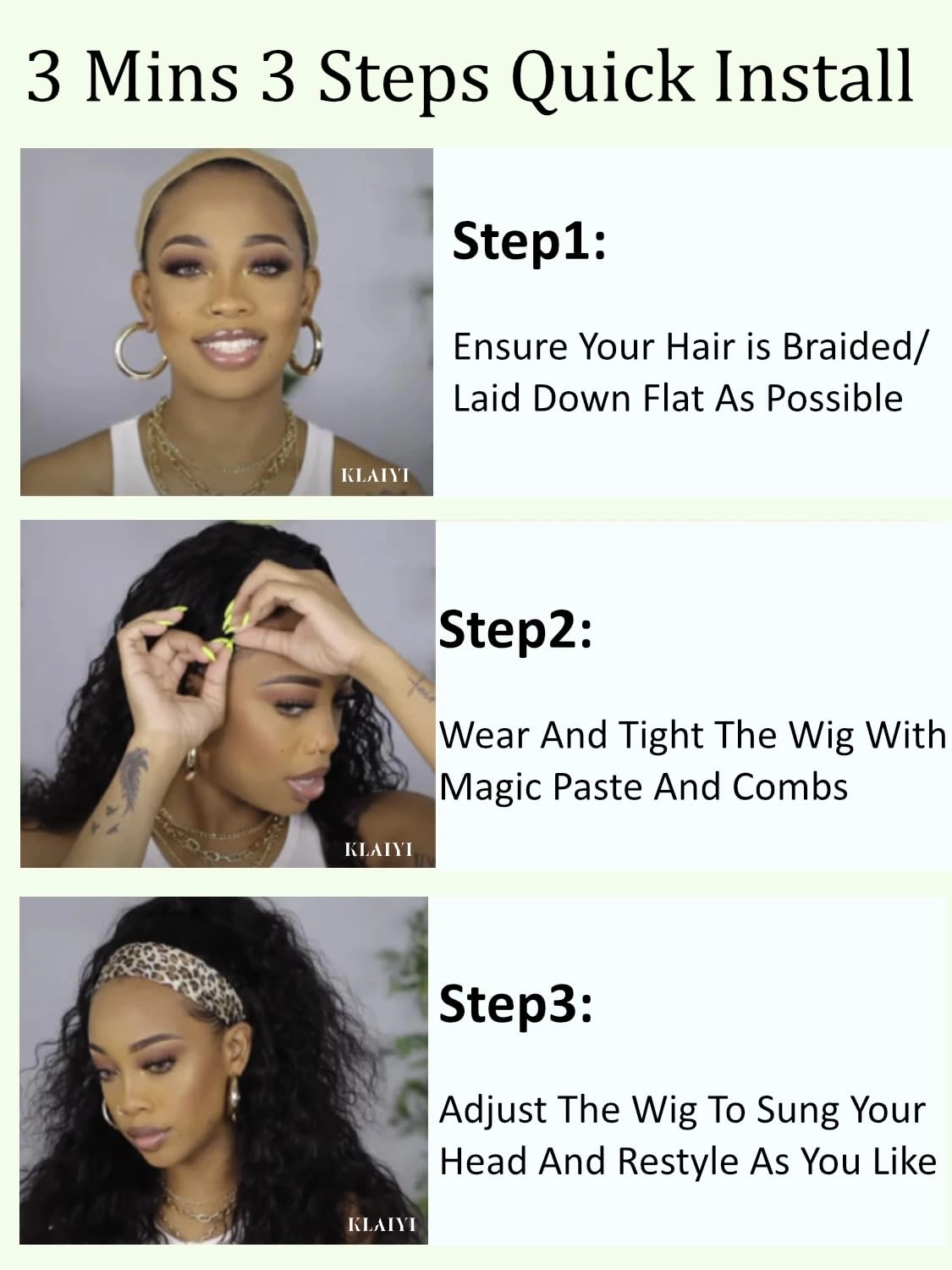 KLAIYI Afro Kinky Curly 3/4 Half Wig Human Hair Glueless Wear and Go Wig with or without Headband Natural Curls Non Lace Front Full Machine Made Ready to Wear Beginner Friendly 12A 180% Density 14Inch