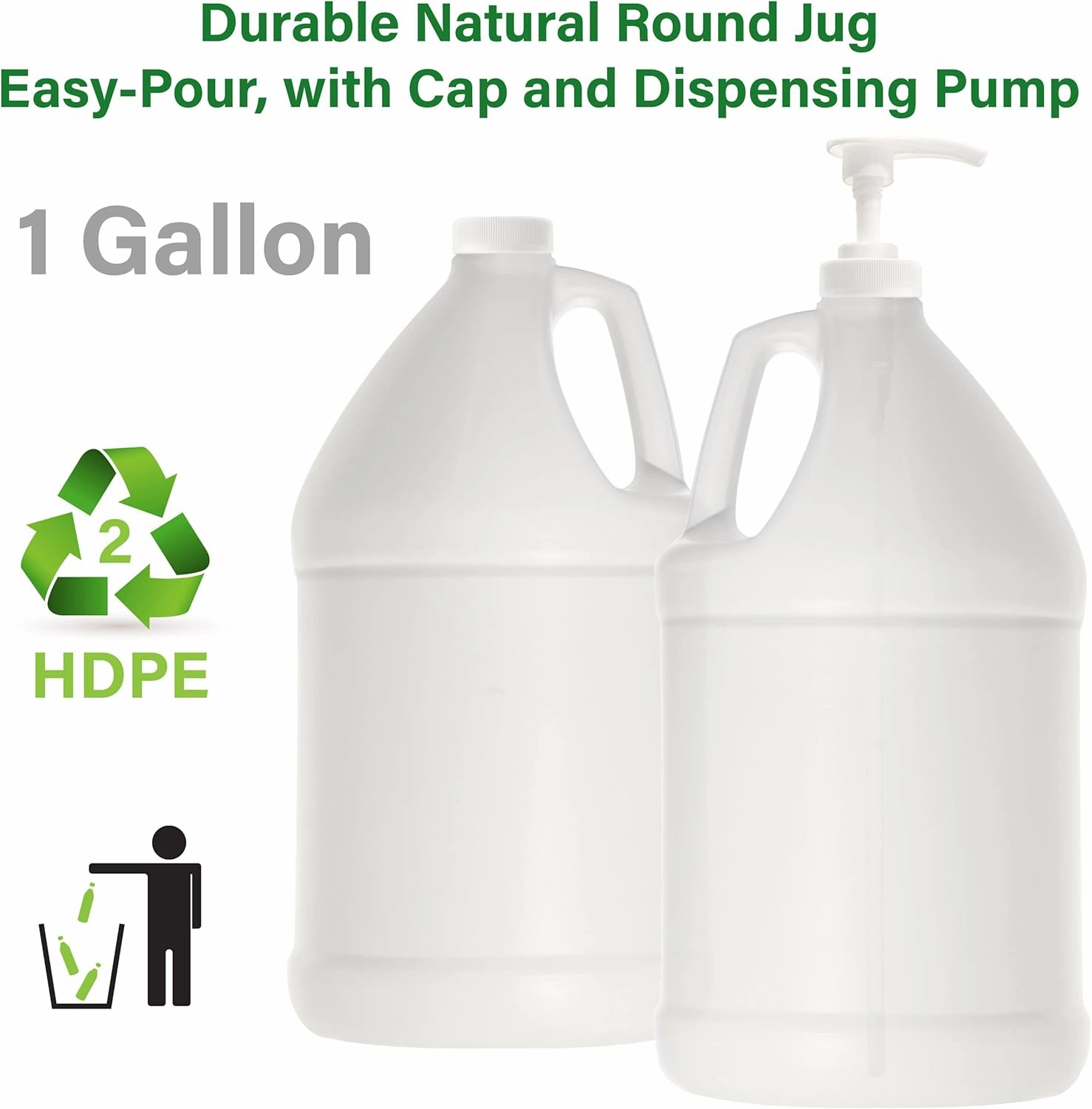 KOALA Round Gallon HDPE Opaque Jug with Twist Cap and Press Pump Leakproof Refillable Storage Containers for Shampoo, Conditioner, Detergent, Soap, Lotion, Gel, Liquid Hand Sanitizer, Single