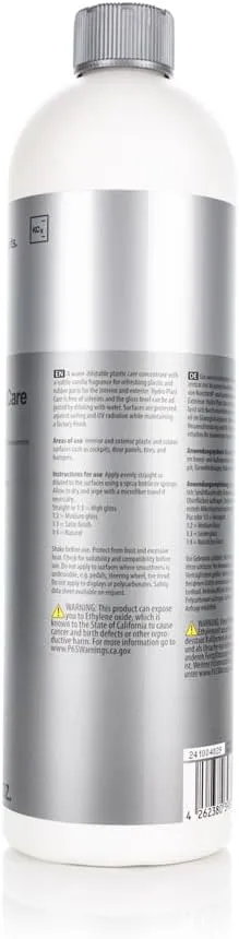 Koch Chemie - Hydro Plast Care - Water-Dilutable Plastic & Rubber Conditioner – Solvent-Free with UV Protection – Adjustable Gloss Finish – Refreshes Interior & Exterior - Parent (1 Liter)