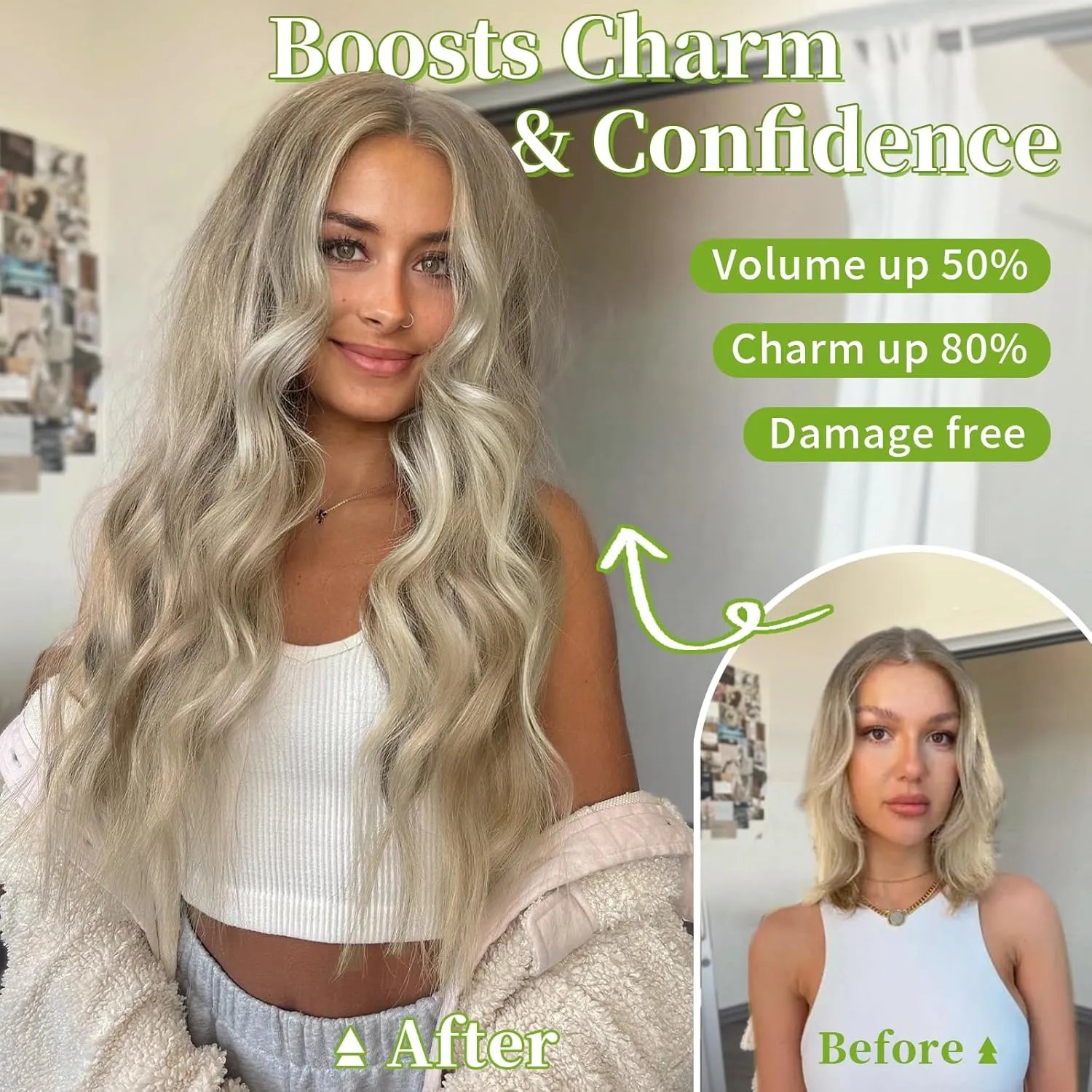 KooKaStyle Invisible Wire Hair Extensions with Transparent Headband Adjustable Size 4 Secure Clips Long Wavy Secret Wire Hairpiece Ash Brown/Platinum Blonde 20 Inch for Women