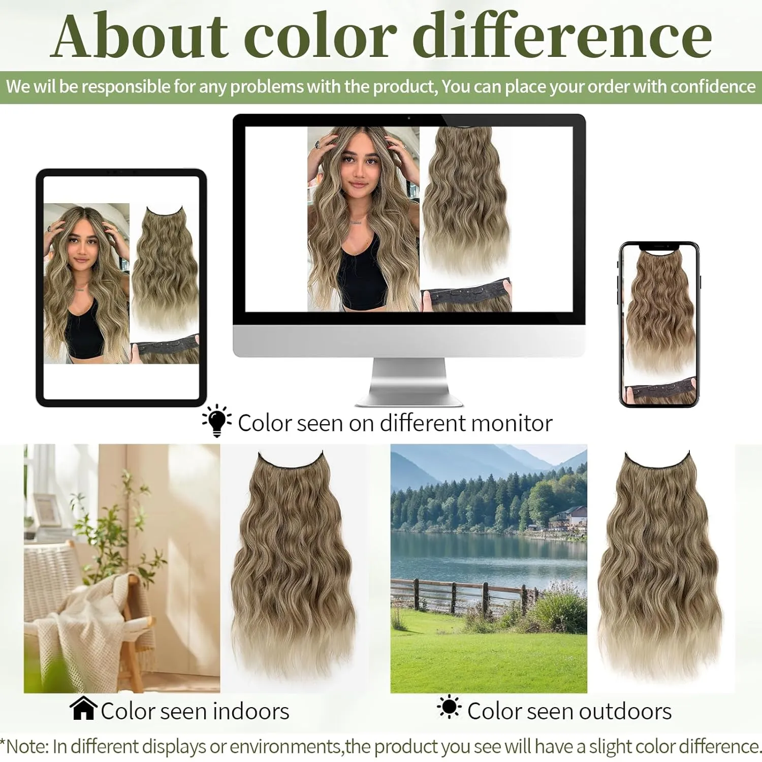 KooKaStyle Invisible Wire Hair Extensions with Transparent Wire Adjustable Size 4 Secure Clips Long Wavy Secret Synthetic Hairpiece 20 Inch for Women(Ash Brown mix Bleach Blonde)