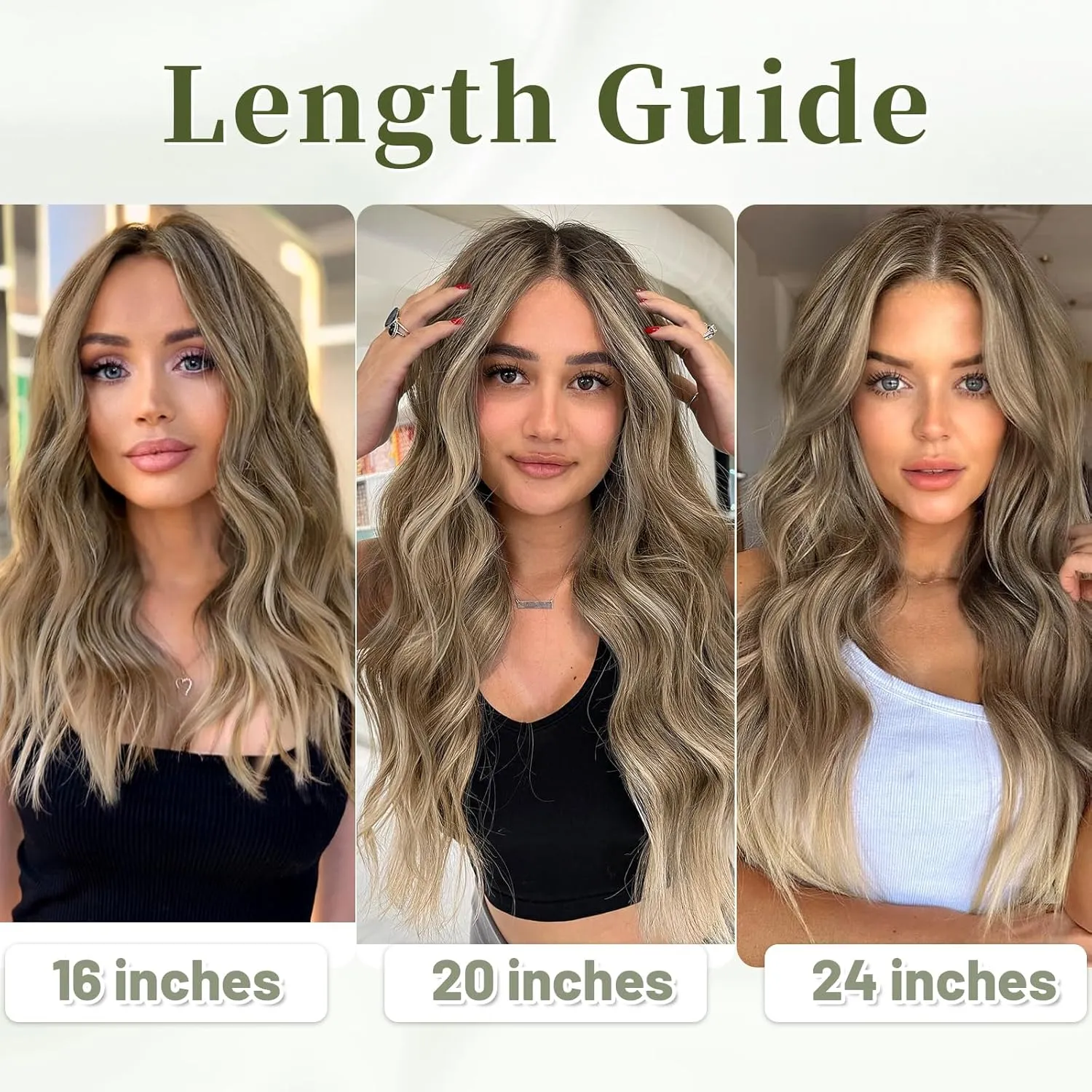 KooKaStyle Invisible Wire Hair Extensions with Transparent Wire Adjustable Size 4 Secure Clips Long Wavy Secret Synthetic Hairpiece 20 Inch for Women(Ash Brown mix Bleach Blonde)