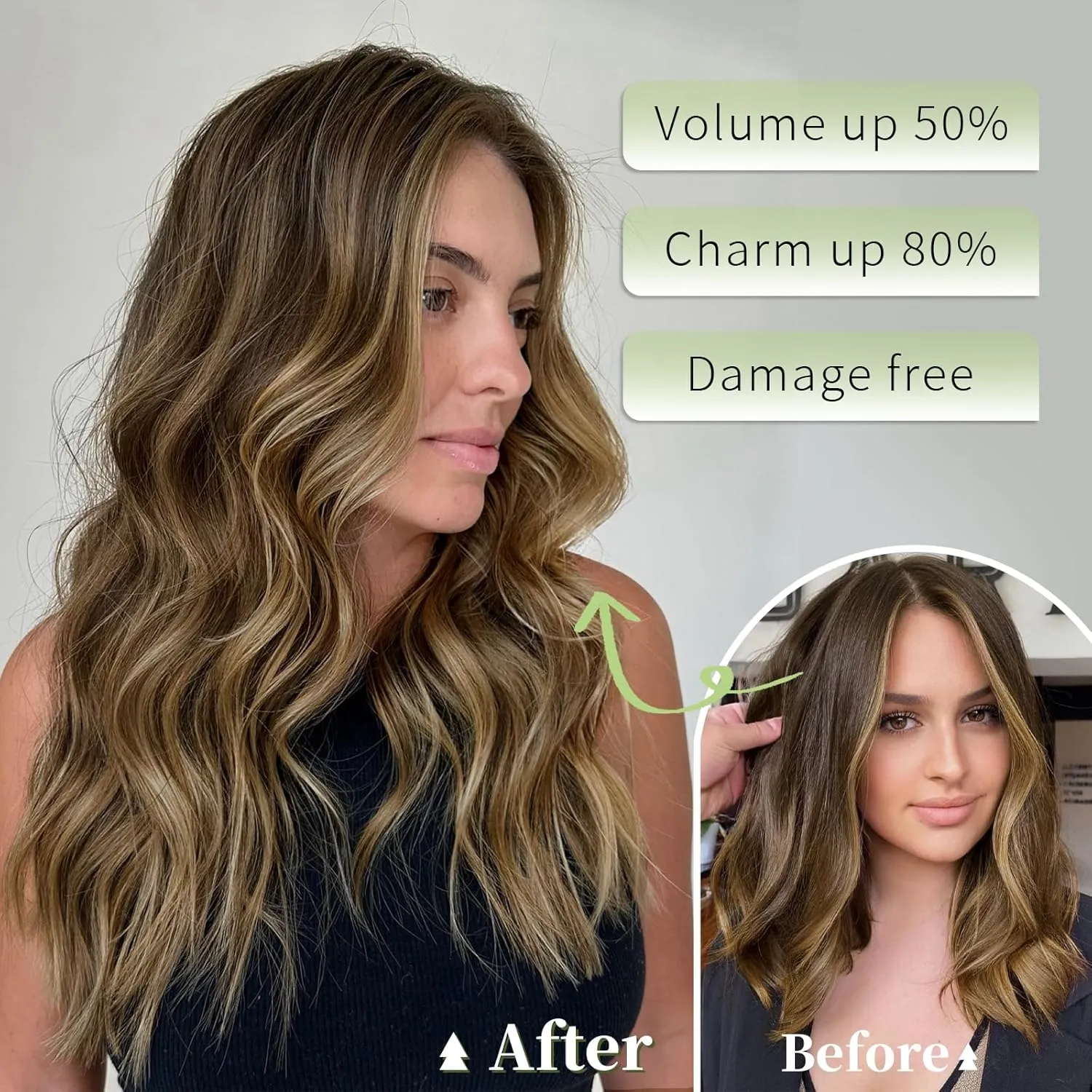 KooKaStyle Invisible Wire Hair Extensions with Transparent Wire Headband Adjustable Size 4 Secure Clips Long Wavy Hairpiece for Women (16 inch, Balayage Chocolate Brown to Caramel Blonde)