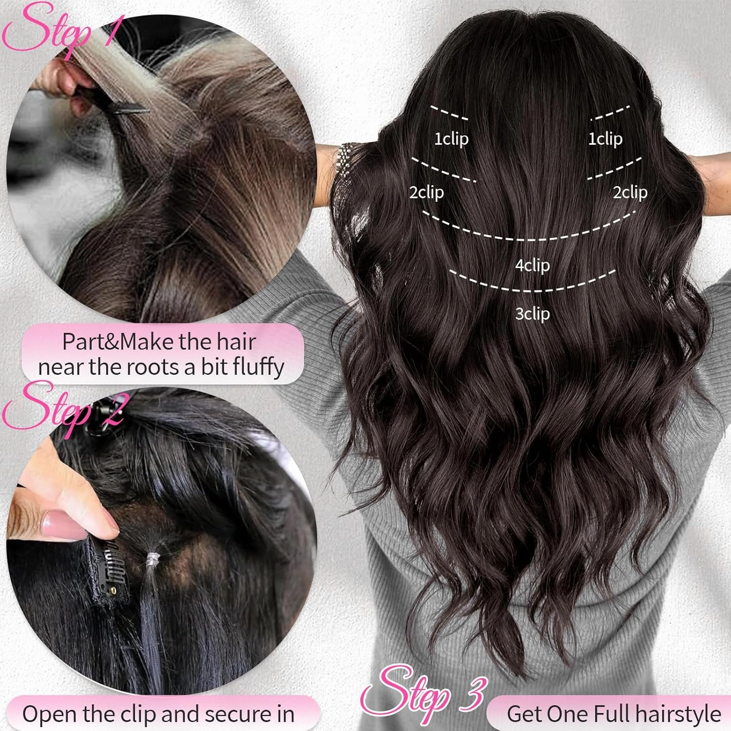 KooKaStyle Clip in Hair Extensions 6PCS Burgundy Synthetic Hair Extensions Soft Wavy Curly Hairpieces for Women 14Inch(Burgundy)