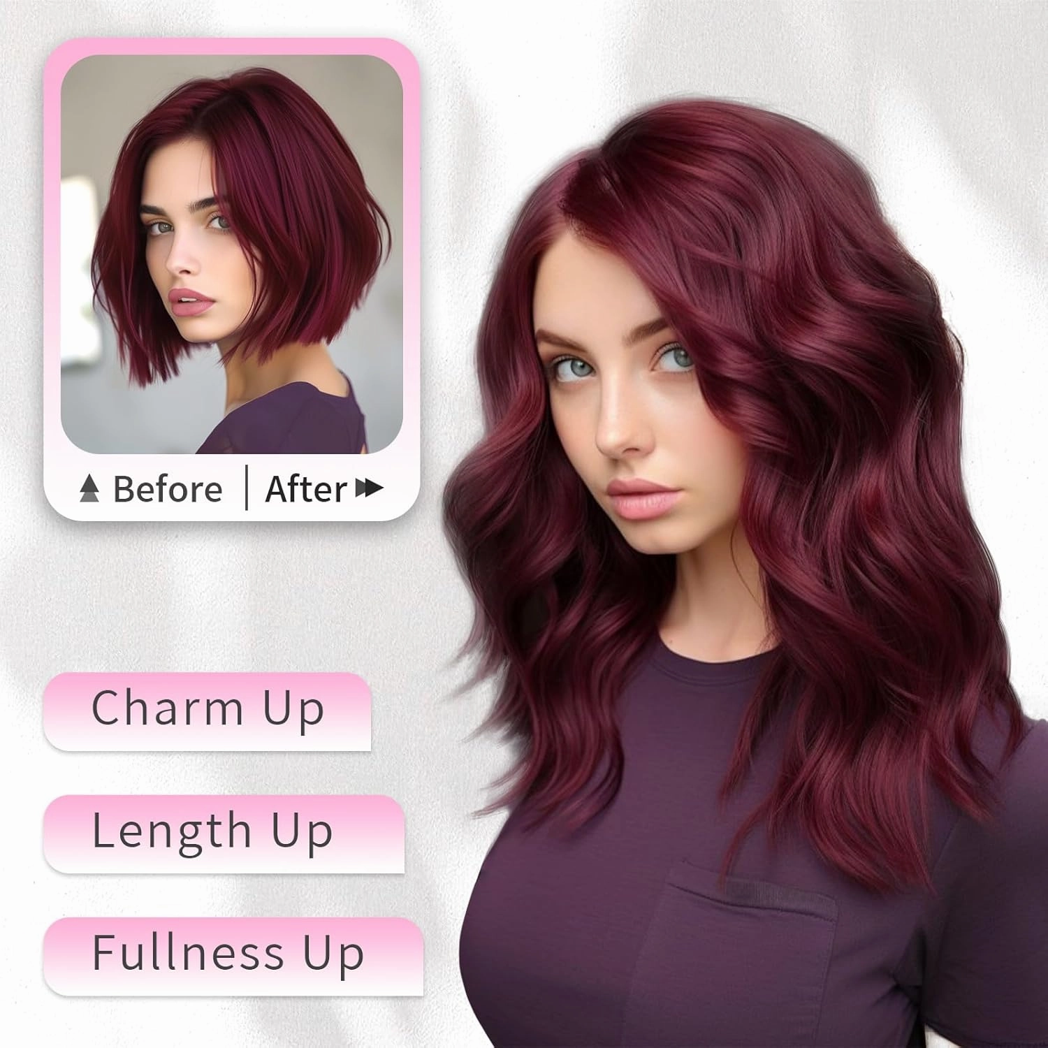 KooKaStyle Clip in Hair Extensions 6PCS Burgundy Synthetic Hair Extensions Soft Wavy Curly Hairpieces for Women 14Inch(Burgundy)