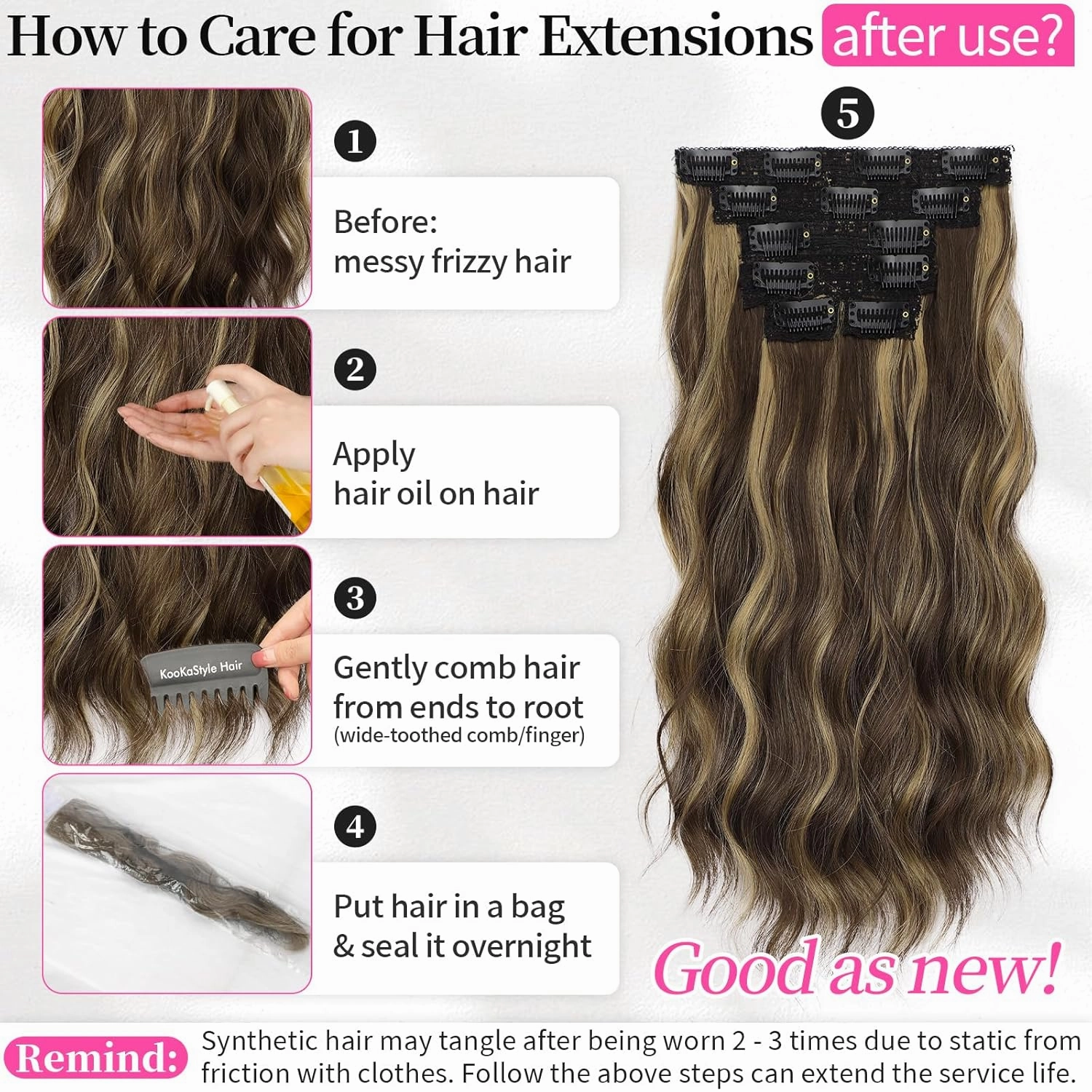 KooKaStyle Clip in Hair Extensions 6PCS Short Synthetic Hair Extensions Soft Wavy Curly Hairpieces for Women 14Inch(Balayage Chocolate Brown to Caramel Blonde)