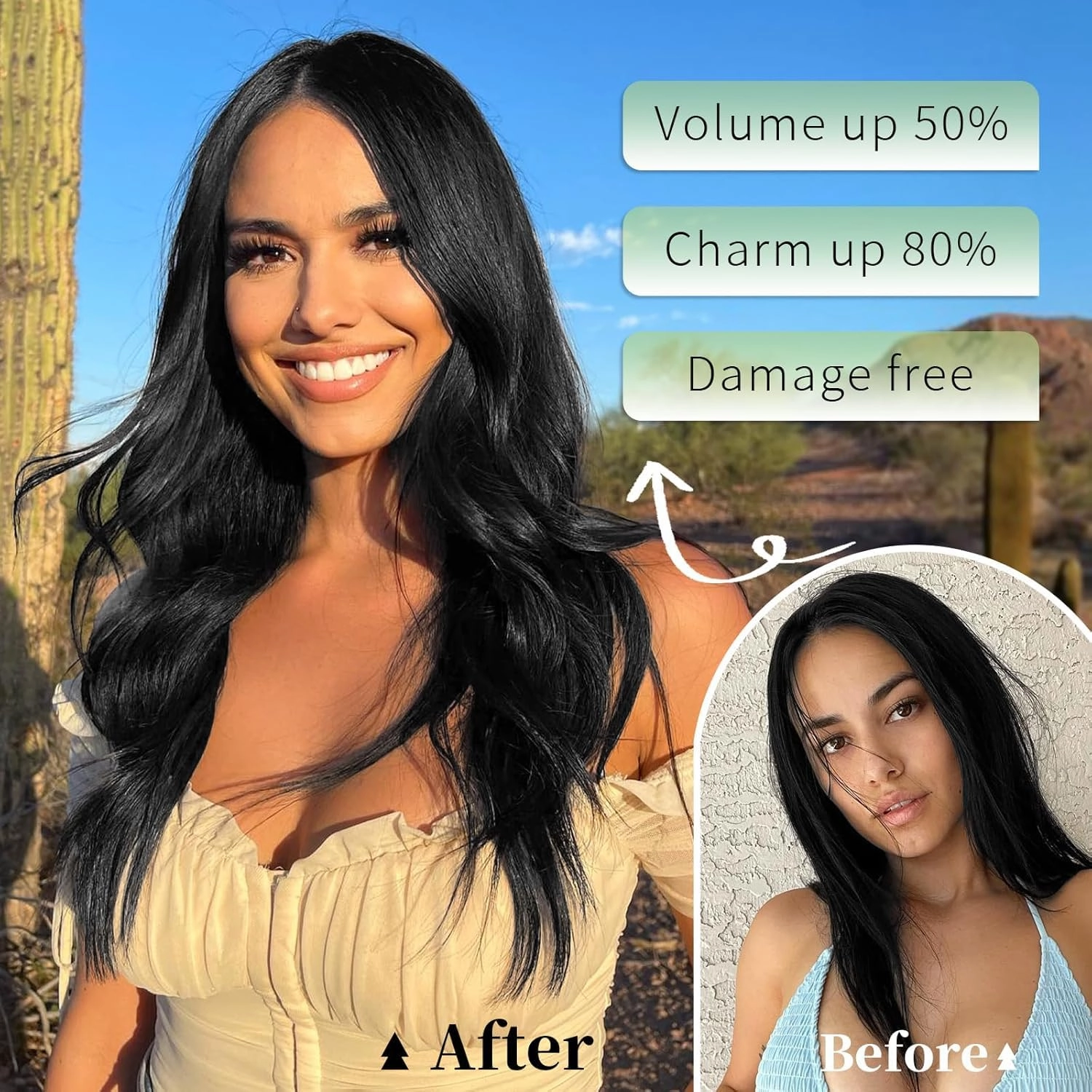 KooKaStyle Invisible Wire Hair Extensions with Transparent Headband Adjustable Size 4 Secure Clips Long Wavy Secret Wire Hairpiece for Women (16 Inch, Black/1B#)