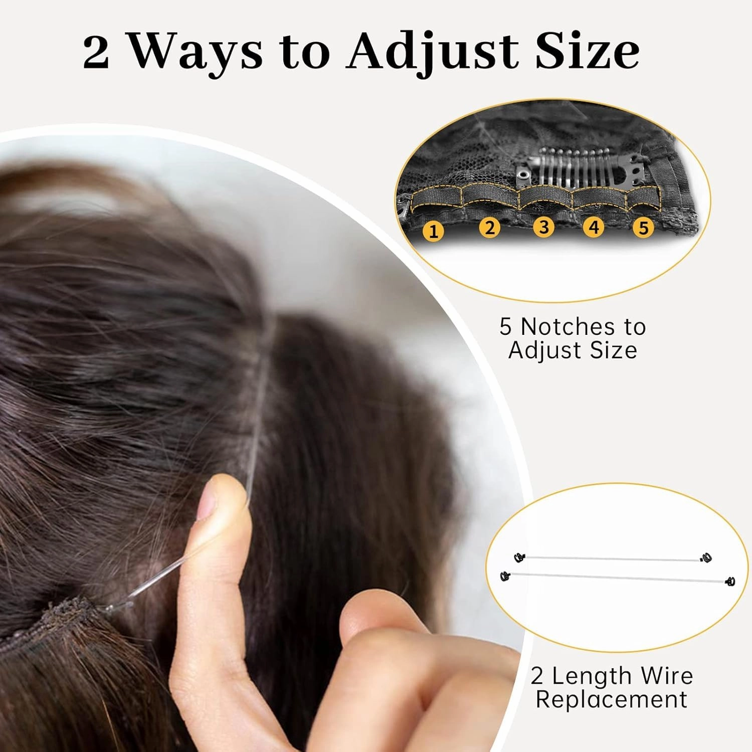 KooKaStyle Invisible Wire Hair Extensions with Transparent Headband Adjustable Size 4 Secure Clips Long Wavy Secret Wire Hairpiece for Women (16 Inch, Black/1B#)