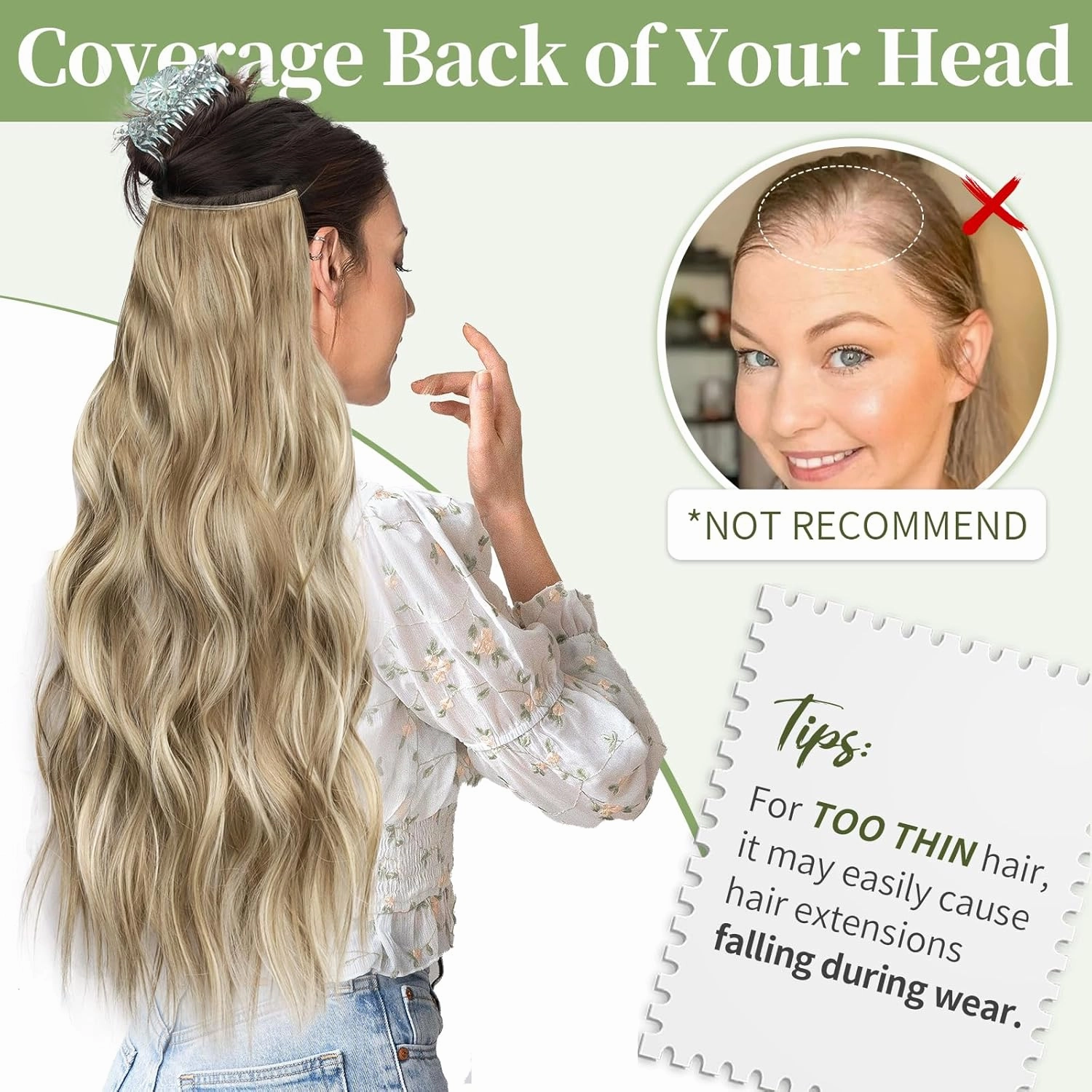 KooKaStyle Invisible Wire Hair Extensions with Transparent Wire Adjustable Size 4 Secure Clips Long Wavy Secret Hairpiece (24 Inch,Dark Ash Blonde mix Light Blonde Highlights)