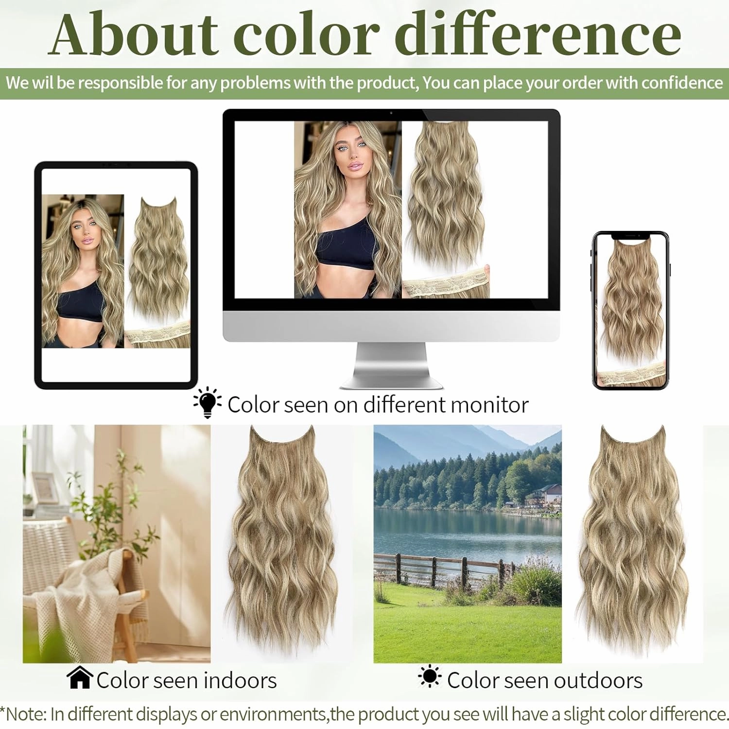 KooKaStyle Invisible Wire Hair Extensions with Transparent Wire Adjustable Size 4 Secure Clips Long Wavy Secret Hairpiece (24 Inch,Dark Ash Blonde mix Light Blonde Highlights)