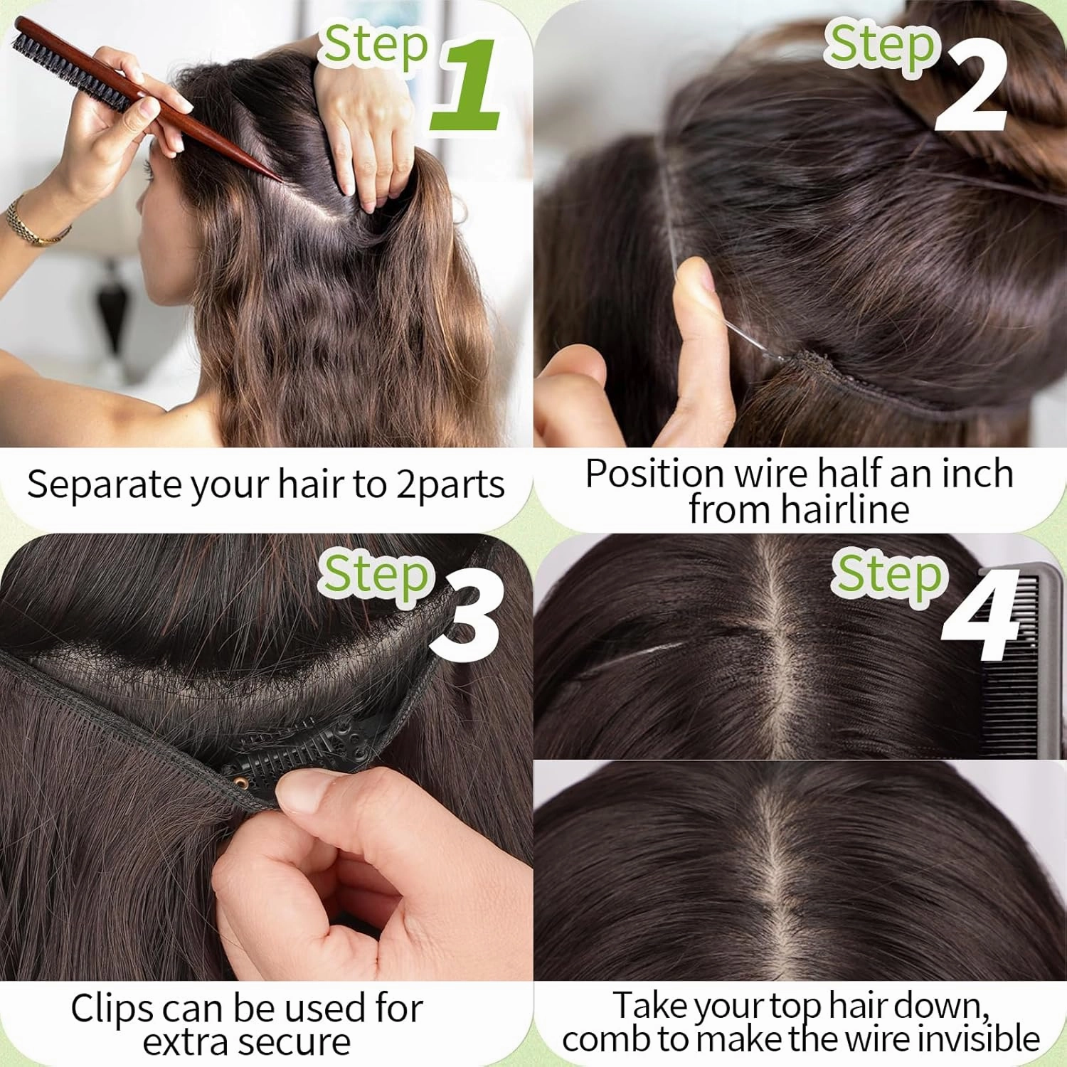KooKaStyle Invisible Wire Hair Extensions with Transparent Wire Adjustable Size 4 Secure Clips Long Wavy Secret Hairpiece (24 Inch,Dark Ash Blonde mix Light Blonde Highlights)
