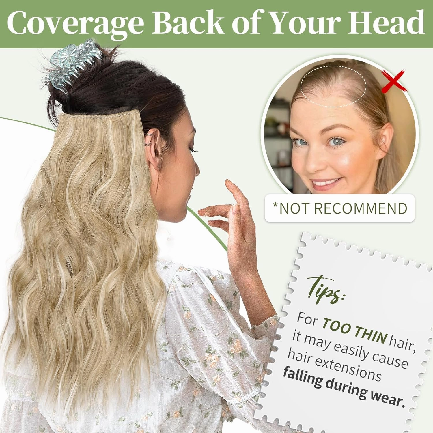 KooKaStyle Invisible Wire Hair Extensions with Transparent Wire Headband Adjustable Size 4 Secure Clips Long Wavy Hairpiece for Women(Beige Blonde mix Lvory Blonde Highlights16inch)