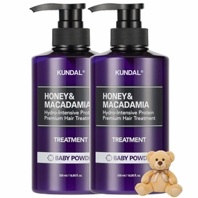 Kundal Honey & Macadamia Natural Conditioner Korean Hair Care Damage Repair, Deep Hydration, Long Lasting Fragrance, with Honey, Argan Oil, Macadamia Oil 16.9fl oz (Pack of 2) (Baby Powder)