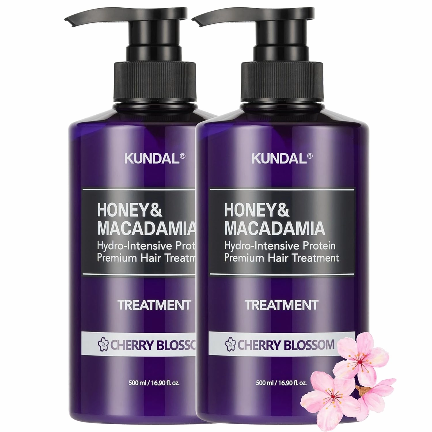 Kundal Honey & Macadamia Natural Conditioner Korean Hair Care Damage Repair, Deep Hydration, Long Lasting Fragrance, with Honey, Argan Oil, Macadamia Oil 16.9fl oz (Pack of 2) (Cherry Blossom)