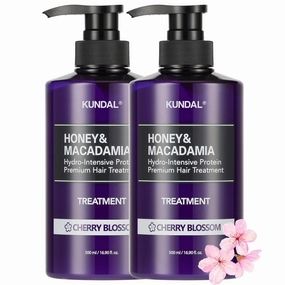 Kundal Honey & Macadamia Natural Conditioner Korean Hair Care Damage Repair, Deep Hydration, Long Lasting Fragrance, with Honey, Argan Oil, Macadamia Oil 16.9fl oz (Pack of 2) (Cherry Blossom)