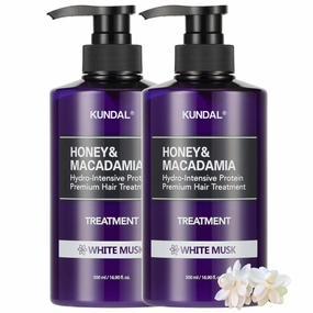 Kundal Honey & Macadamia Natural Conditioner Korean Hair Care Damage Repair, Deep Hydration, Long Lasting Fragrance, with Honey, Argan Oil, Macadamia Oil 16.9fl oz (Pack of 2) (White Musk)