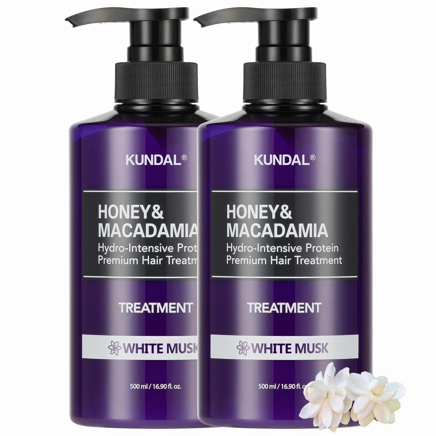 Kundal Honey & Macadamia Natural Conditioner Korean Hair Care Damage Repair, Deep Hydration, Long Lasting Fragrance, with Honey, Argan Oil, Macadamia Oil 16.9fl oz (Pack of 2) (White Musk)