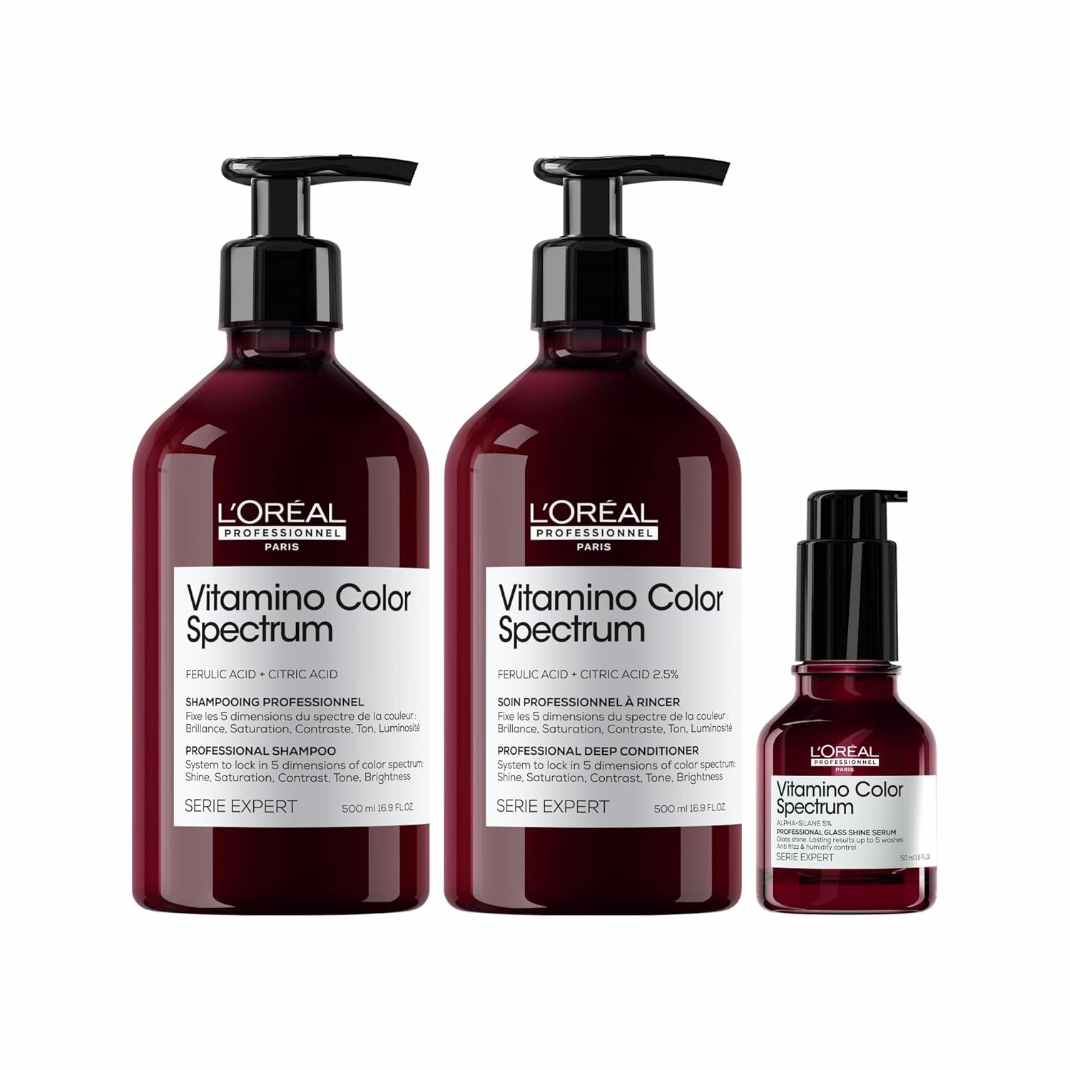 L'Oréal Professionnel Vitamino Color Spectrum Ultimate Shine Trio - 2 Glass Shine Serums & Deep Conditioner for Maximum Color Protection