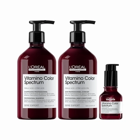 L'Oréal Professionnel Vitamino Color Spectrum Ultimate Shine Trio - 2 Glass Shine Serums & Deep Conditioner for Maximum Color Protection