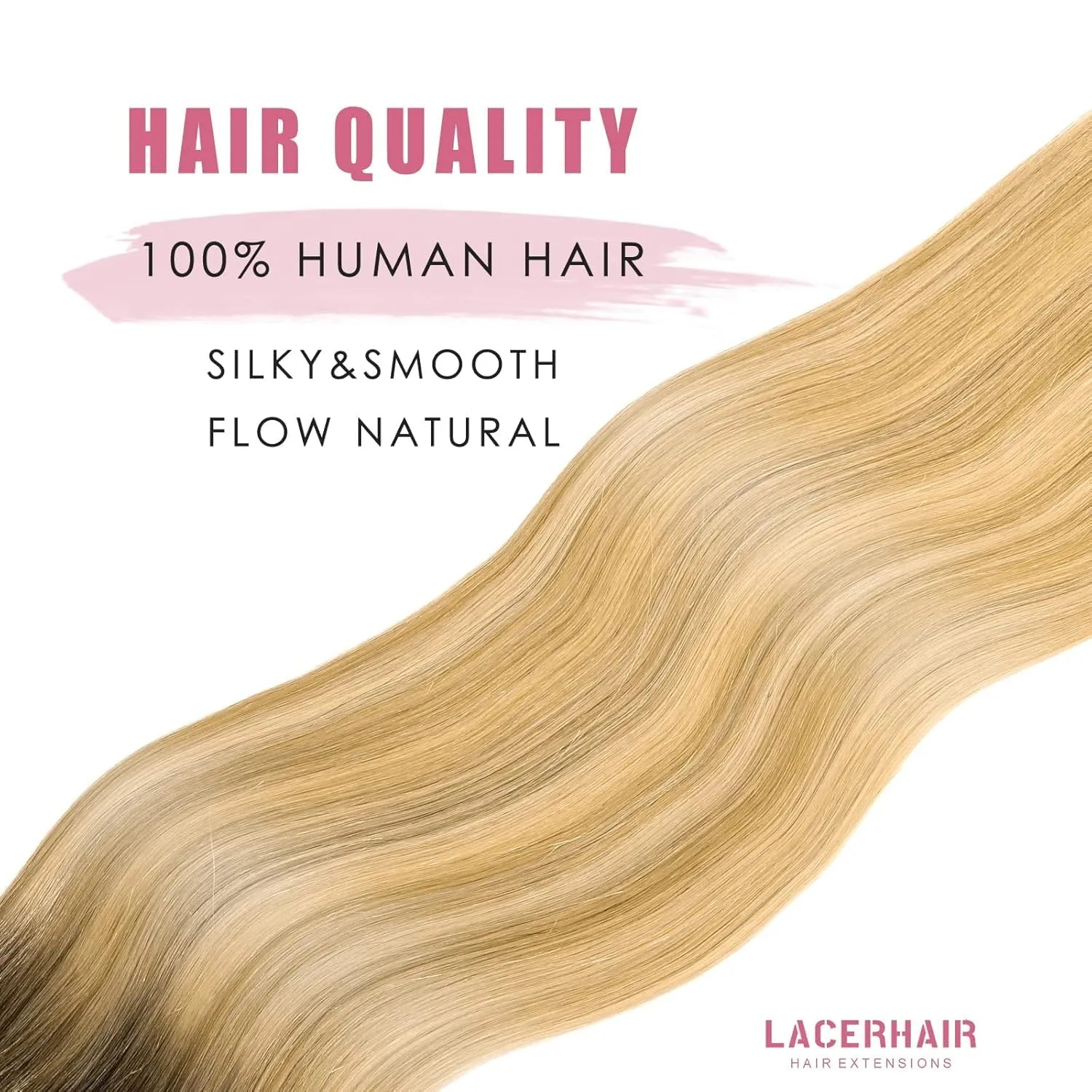 Lacer Hair 20inch Wire Extensions Real Human Hair Adjustable Size Invisible Hairpieces Straight Transparent Line Human Hair Extensions 110g Rooted Caramel Blond Mixed Bleach Blonde