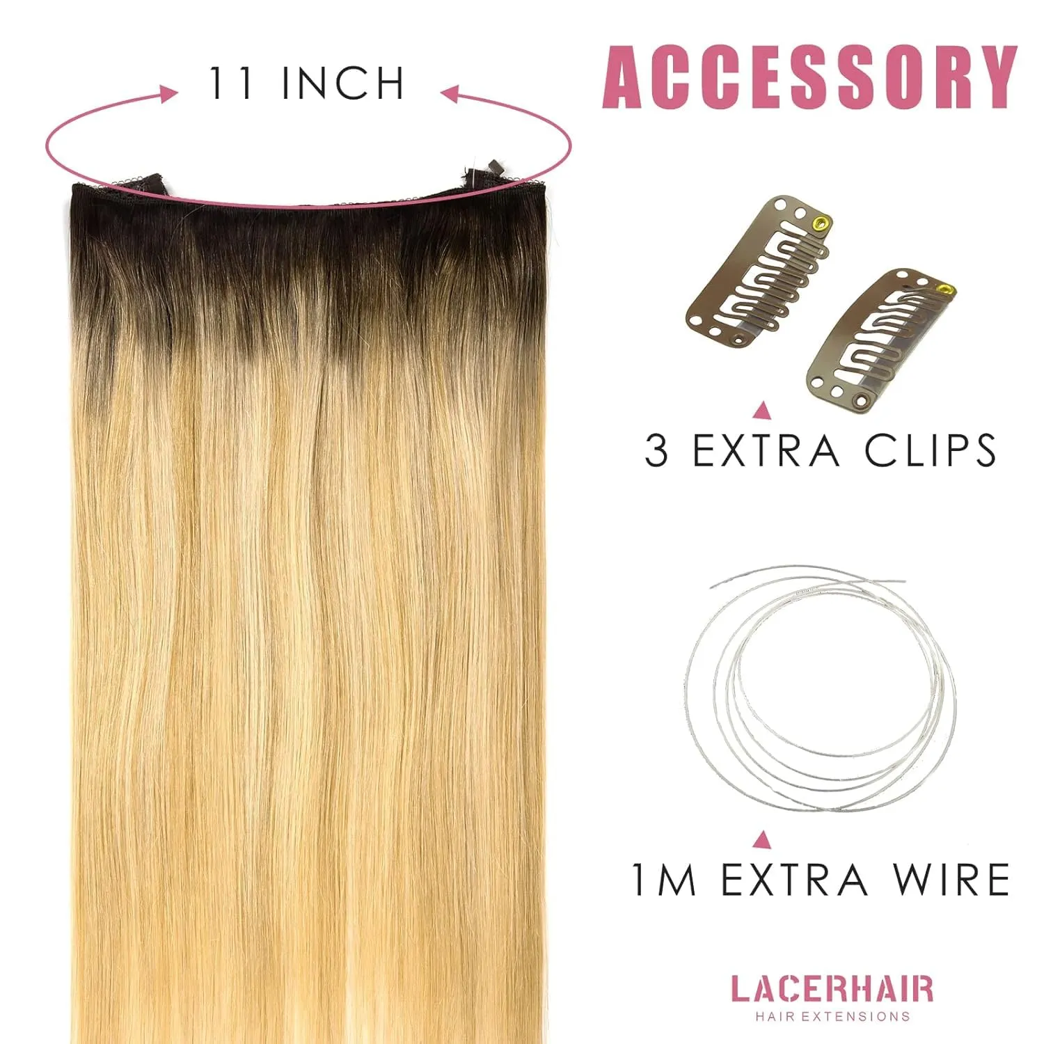 Lacer Hair 20inch Wire Extensions Real Human Hair Adjustable Size Invisible Hairpieces Straight Transparent Line Human Hair Extensions 110g Rooted Caramel Blond Mixed Bleach Blonde