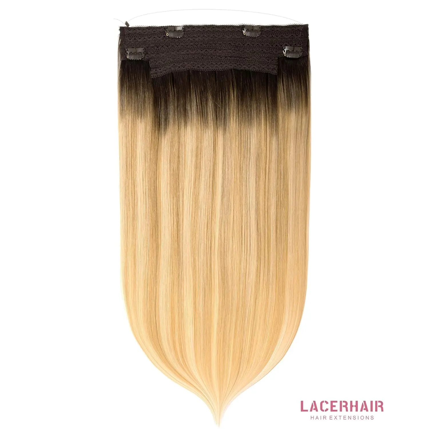 Lacer Hair 20inch Wire Extensions Real Human Hair Adjustable Size Invisible Hairpieces Straight Transparent Line Human Hair Extensions 110g Rooted Caramel Blond Mixed Bleach Blonde