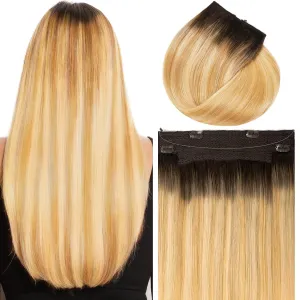 Lacer Hair 20inch Wire Extensions Real Human Hair Adjustable Size Invisible Hairpieces Straight Transparent Line Human Hair Extensions 110g Rooted Caramel Blond Mixed Bleach Blonde