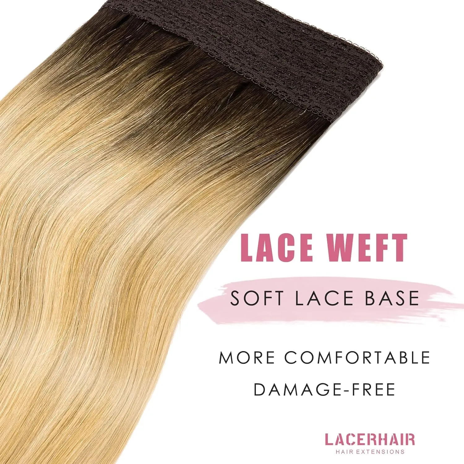 Lacer Hair 20inch Wire Extensions Real Human Hair Adjustable Size Invisible Hairpieces Straight Transparent Line Human Hair Extensions 110g Rooted Caramel Blond Mixed Bleach Blonde