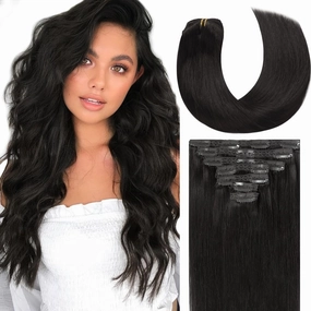 Lacer Black Hair Extensions Clip in Human Hair 140g 7 pcs Double Weft Straight Lace Clip in Hair Extensions in Natural Black #1B 22 Inch Full Head Set Clip Ins